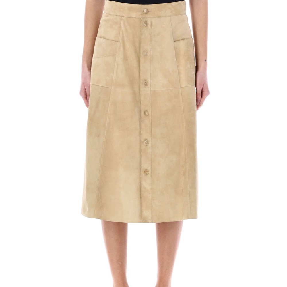 Ralph Lauren Collection Tan Suede Button-Down Skirt